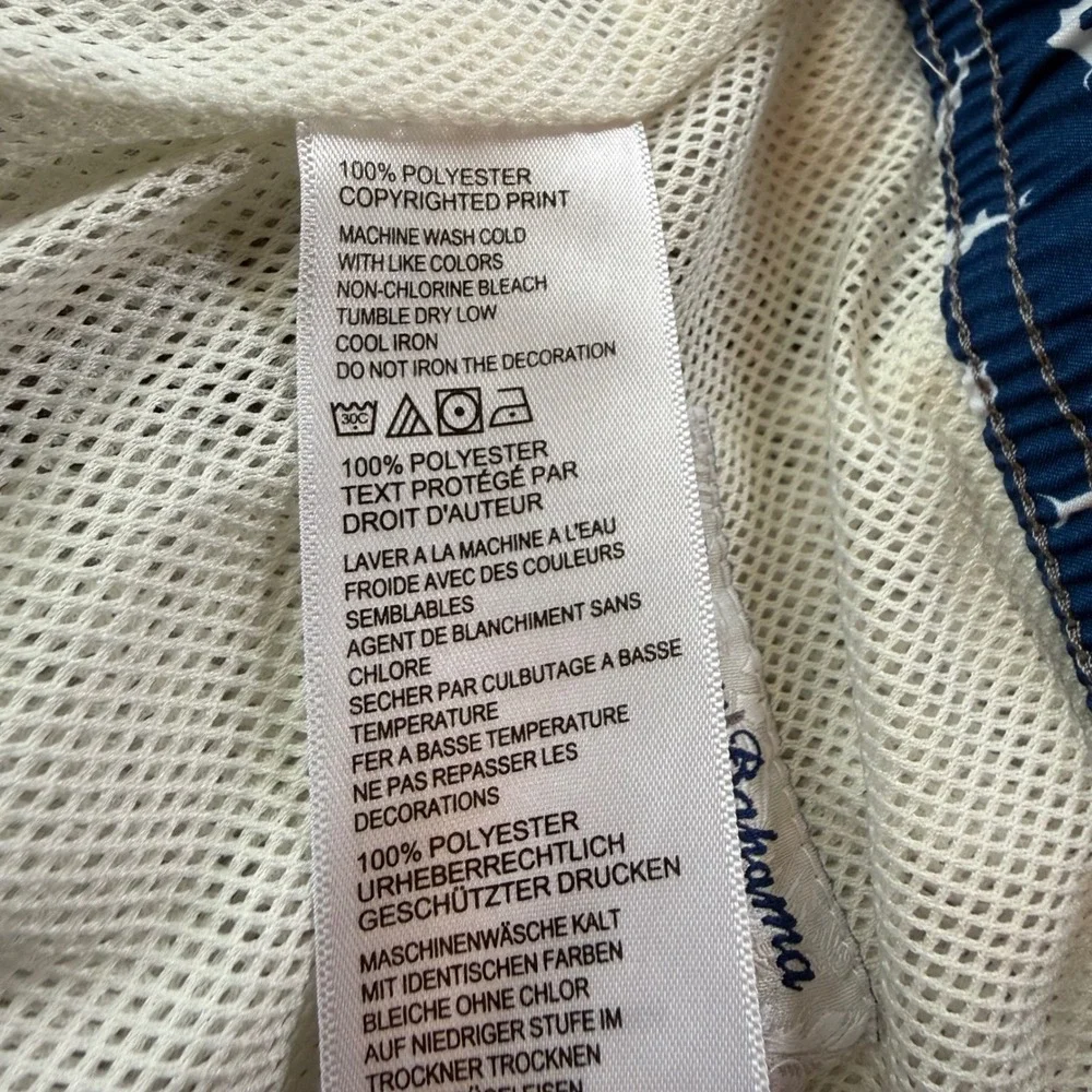 Tommy Bahama Men's Swim Trunks Size L Geometric Print Elastic‎ Waist Blue Logo